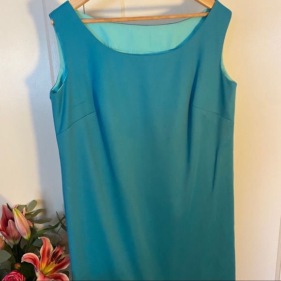 60’s VTG Turquoise Sheath Dress Plus Size Handsewn - Picture 7 of 8